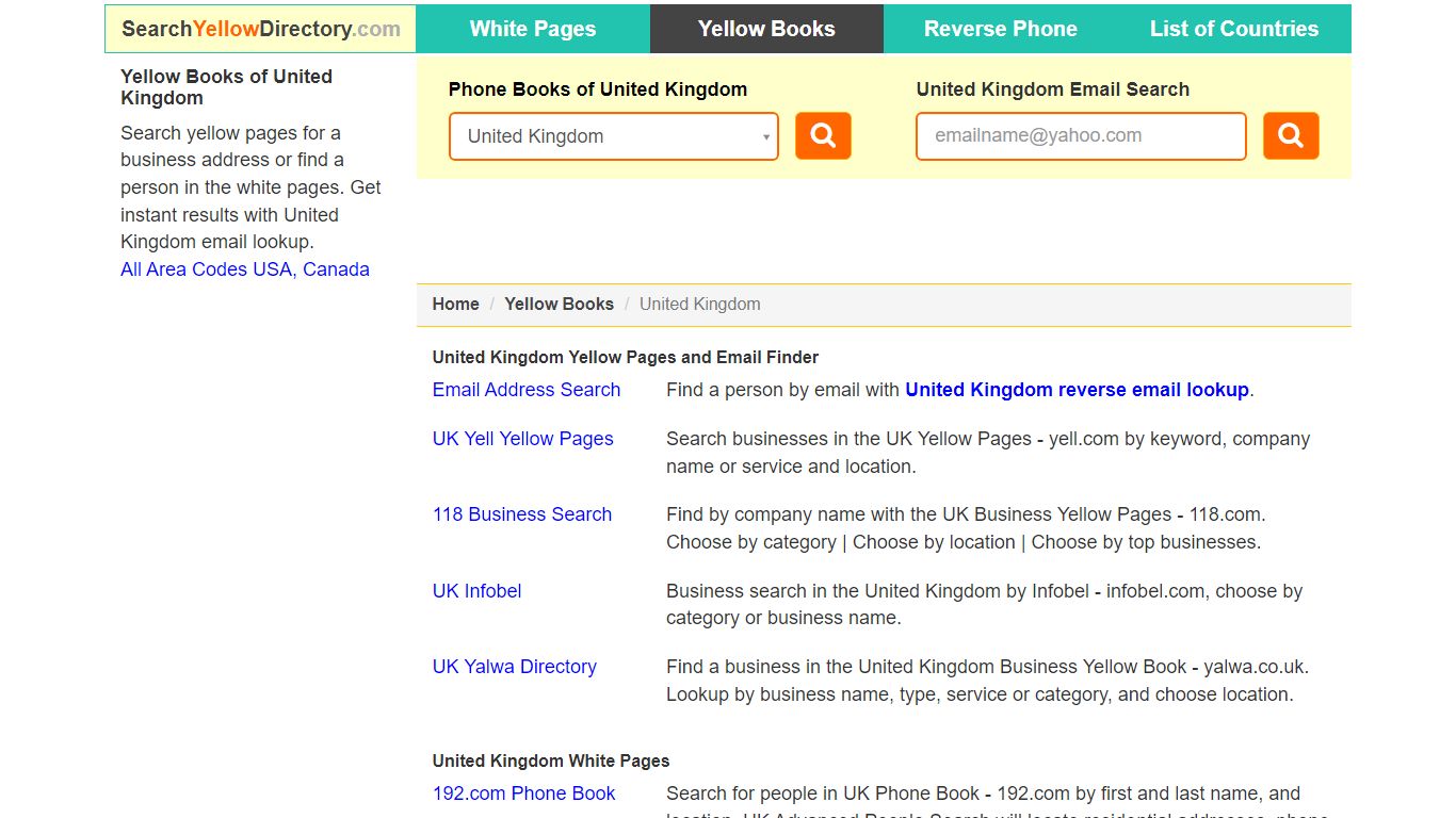 Phonebook, United Kingdom Yellow Pages, Email Address